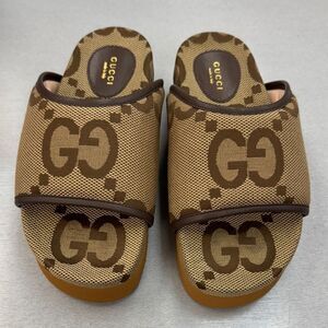 Gucci Beige and Brown Monogram Slides